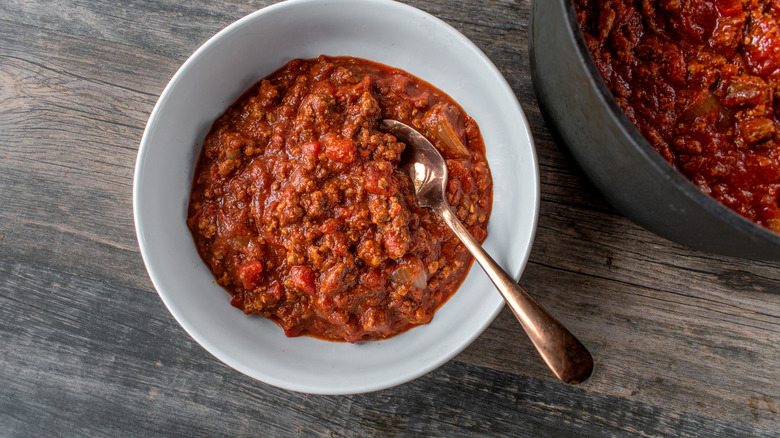 bowl of beanless chili