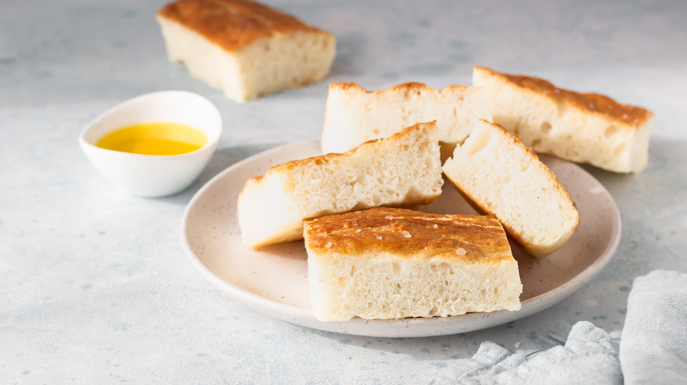 Focaccia on a plate with oil