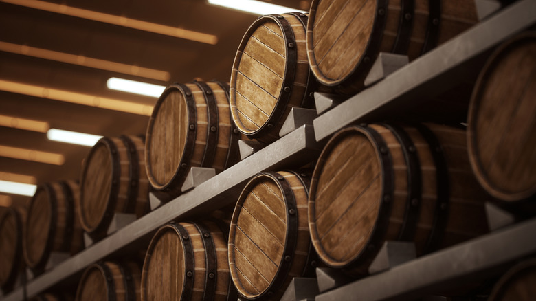 Whiskey barrels aging