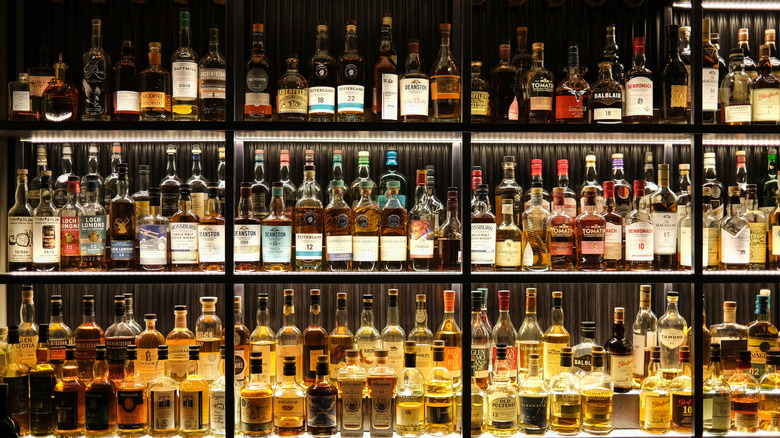 Bottles of whiskey on the shelf