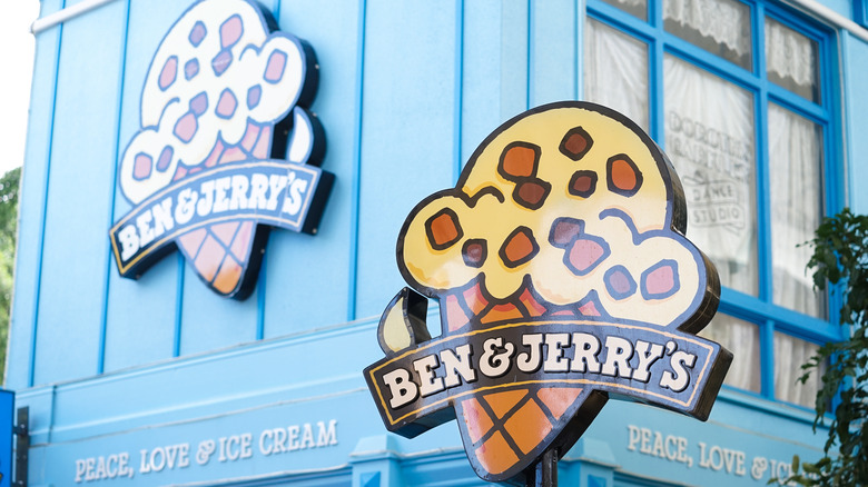 Ben & Jerry's sign on outside of shop