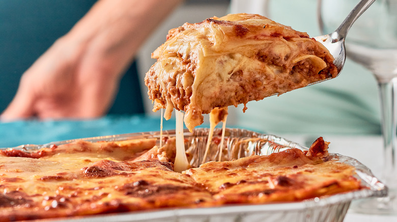 slice of bolognese lasagna