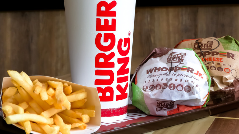 Burger King fries, drink, and Whopper burgers