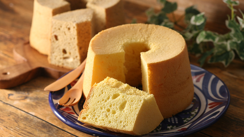 Chiffon cake with piece cut out