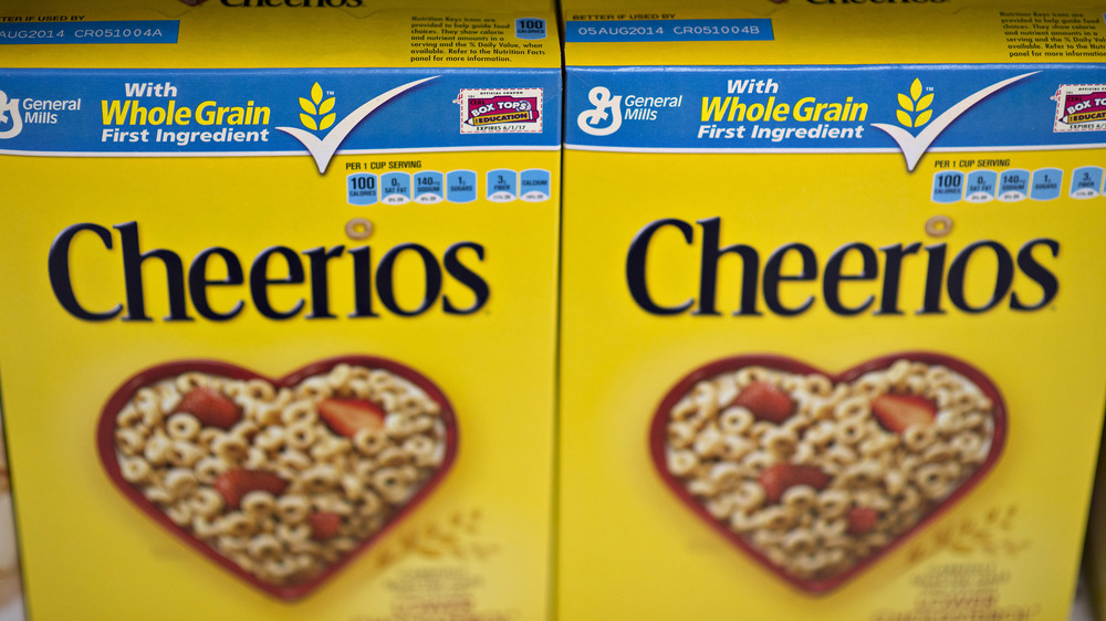 A display of Cheerios boxes