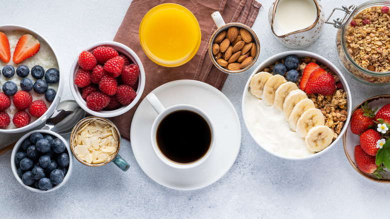 Coffee with breakfast foods