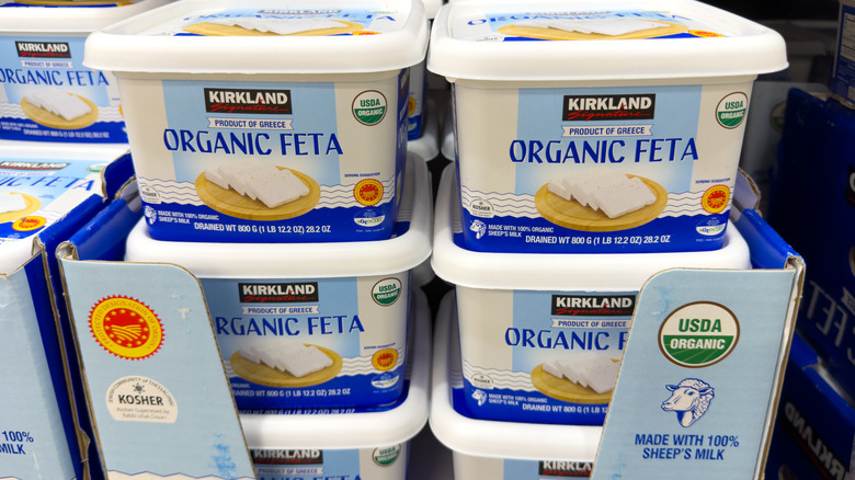 Tubs of Kirkland Signature Organic Feta at Costco