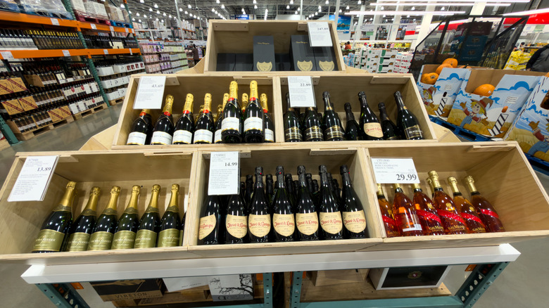 Costco alcohol section features a champagne display