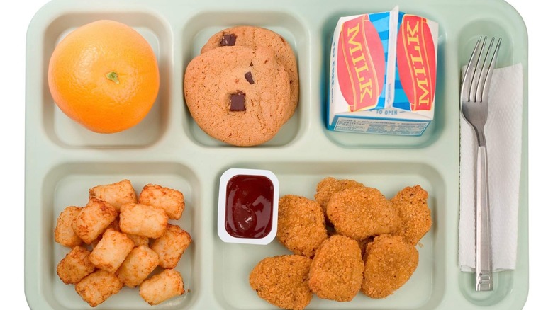 school lunch tray of food