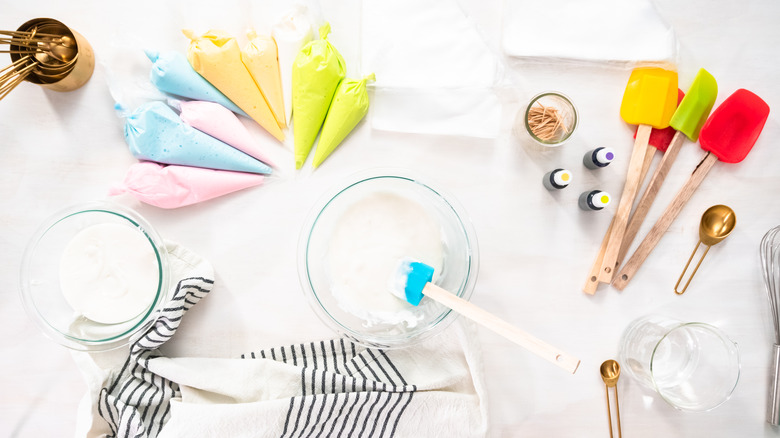 royal icing and colorful piping bags