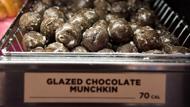 Glazed Chocolate Munchkins on tray