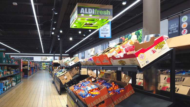 Produce aisle inside Aldi