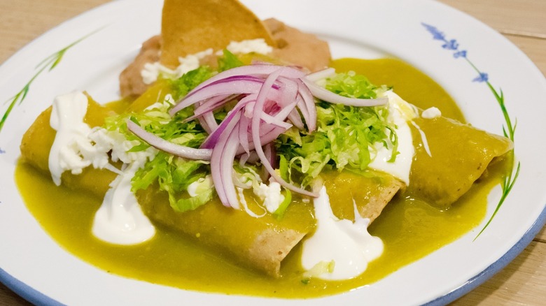 Enchiladas with green sauce