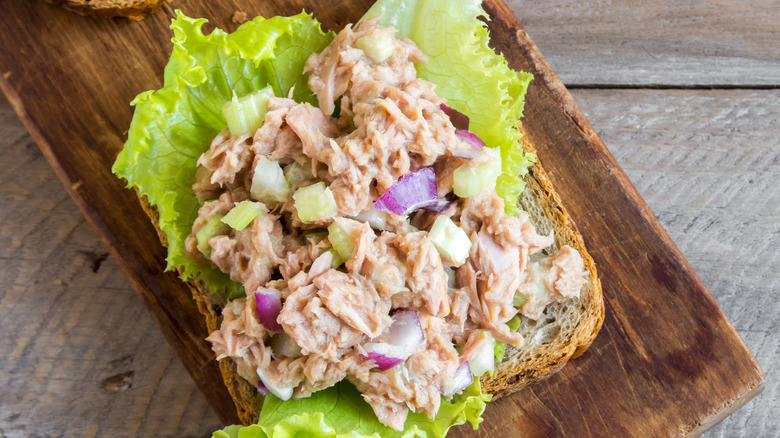 Tuna salad sandwich with celery and onions