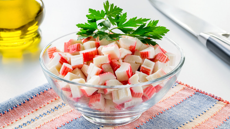 Imitation crab sticks in bowl 