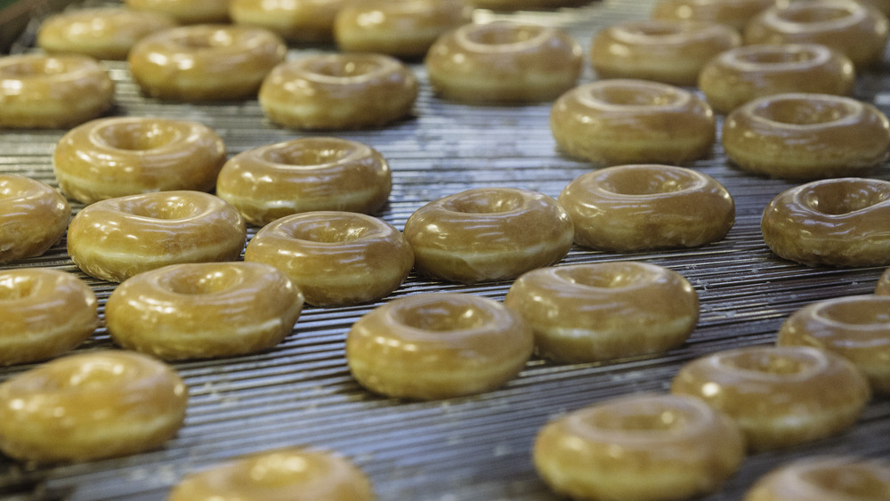 Donuts on a conveyor belt