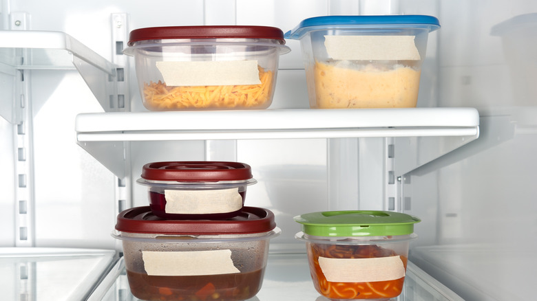 Food containers inside a refrigerator 