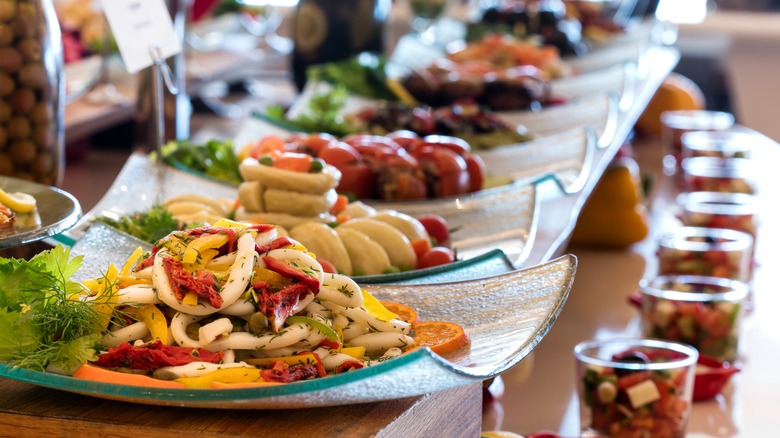 Buffet table of food