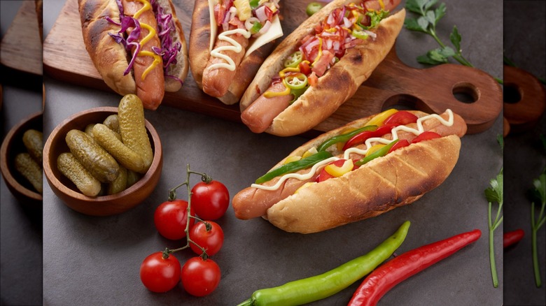 Hot dogs with assorted toppings