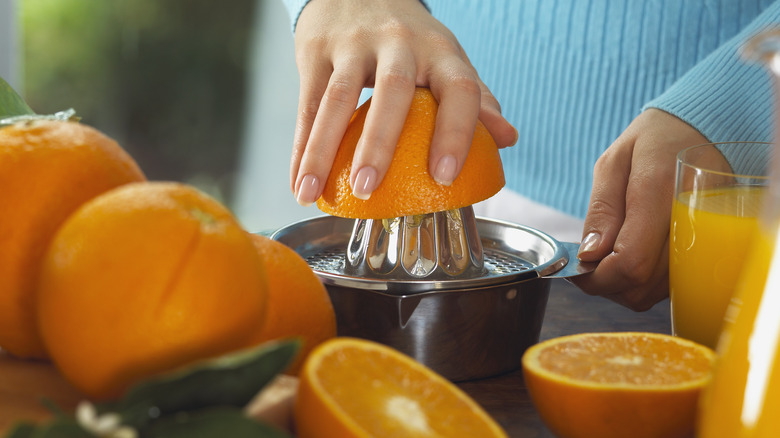 Orange on cold press juicer