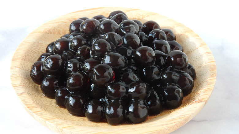 Boba on a wood bowl