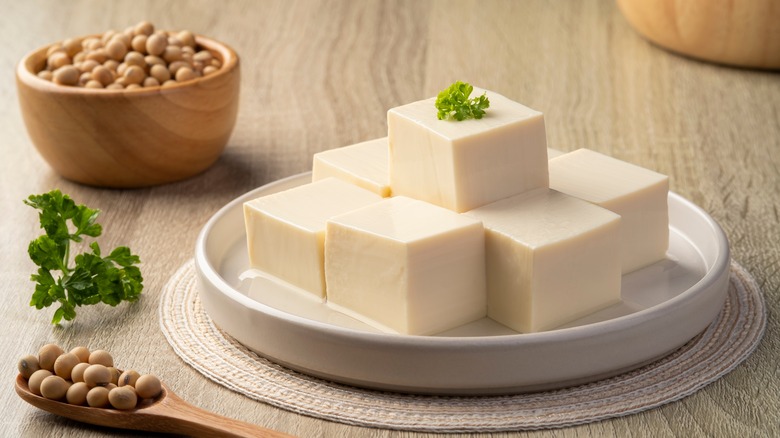 sliced tofu on plate