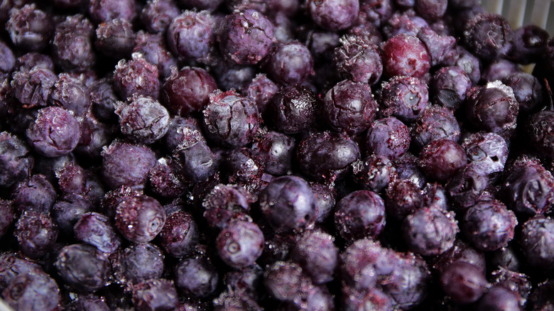 Close-up of frozen blueberries