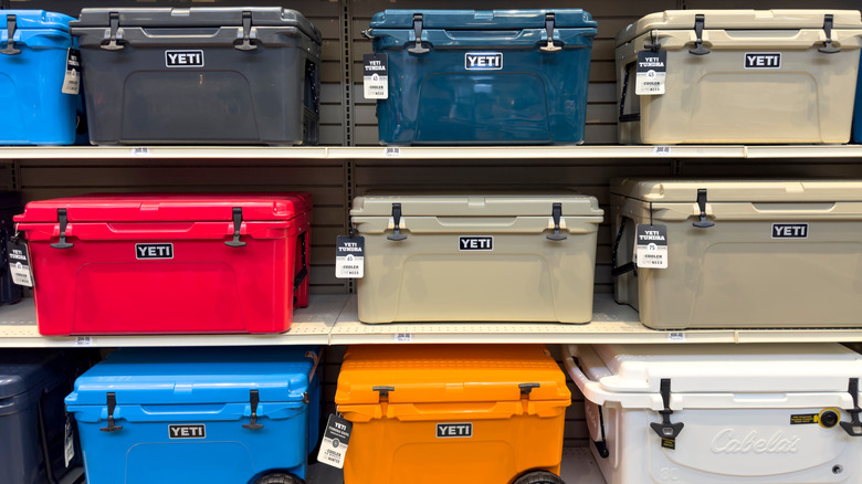 Variety of Yeti coolers on store shelves