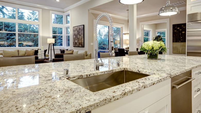 Gray granite countertops in kitchen