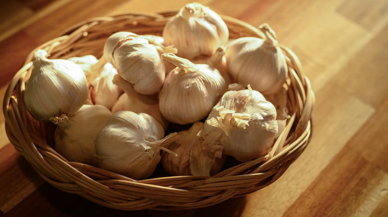 Basket of garlic heads