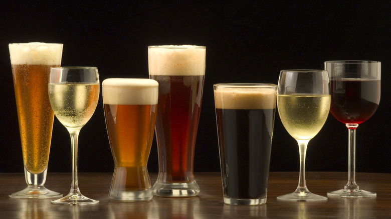 Glasses of beer and wine