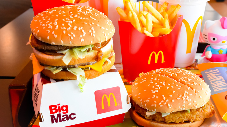 McDonald's Big Mac, McChicken, fries, and drink