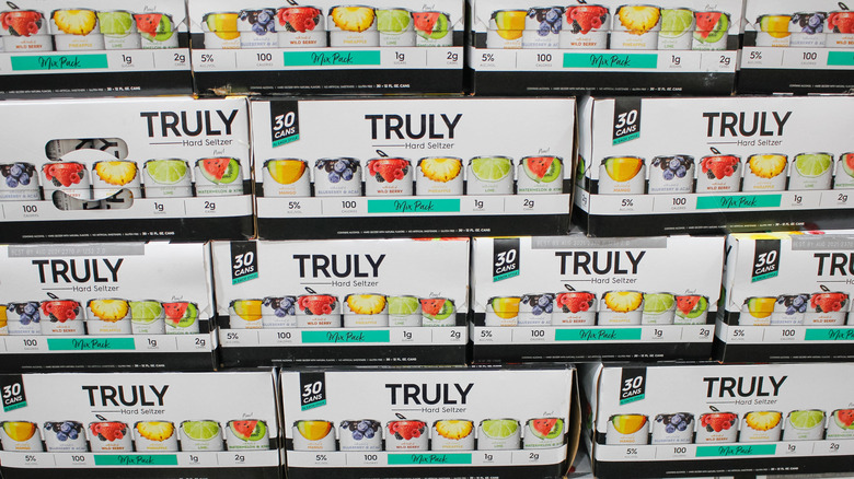 30-packs of Truly on a shelf at a market