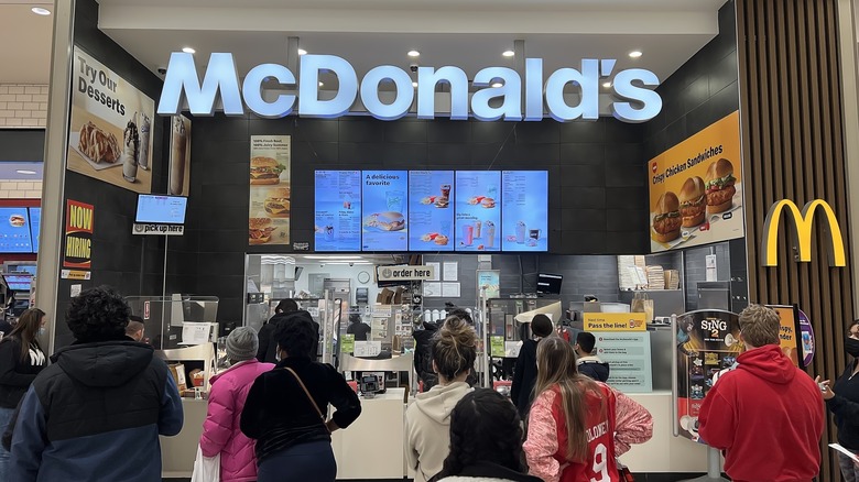 Busy McDonald's with customers in line