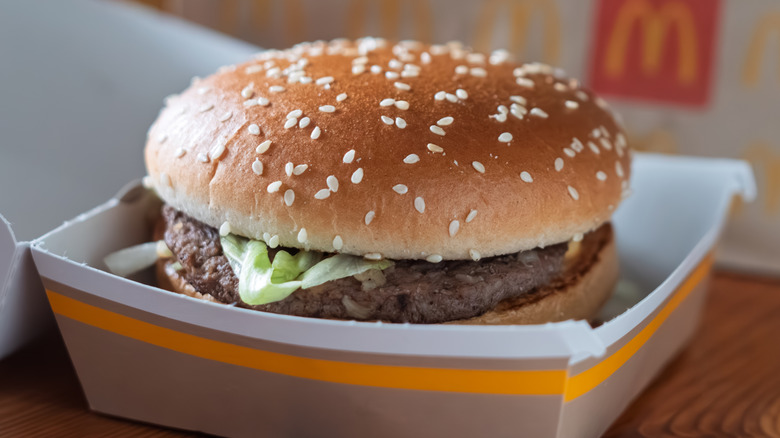Closeup of McDonald's burger in box