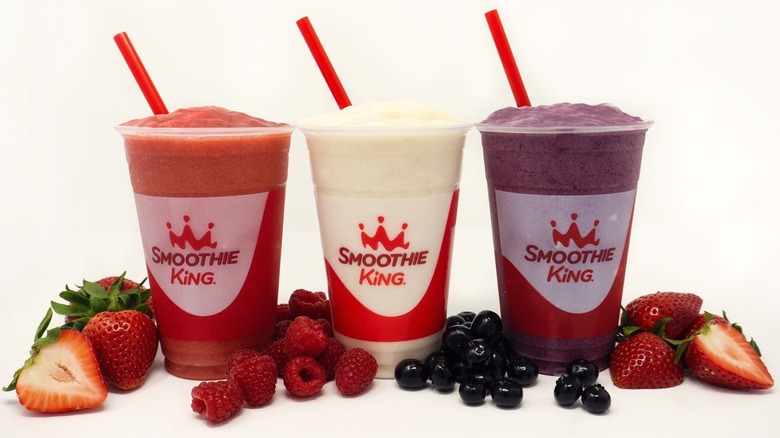 Three different colored smoothies