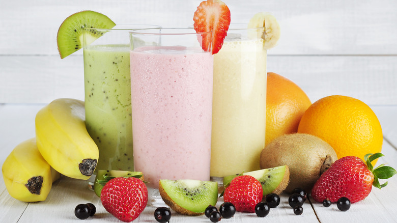 Strawberry, banana, and kiwi smoothies