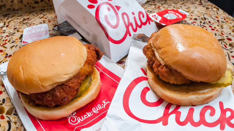 Chick-fil-A chicken burgers and packaging