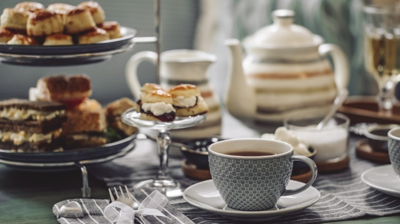 High tea with baked goods 