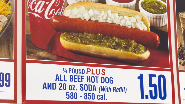 Costco food court sign advertising the hot dog and soda combo for $1.50