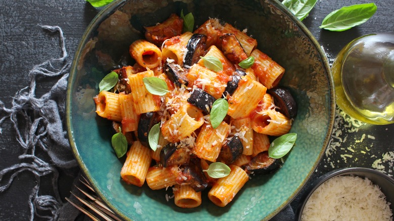 pasta alla norma in a bowl