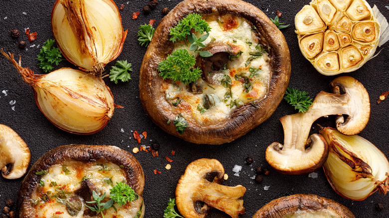 Portobello mushrooms stuffed with cheese 