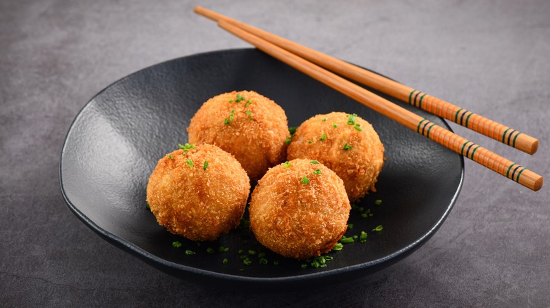 Fried rice balls in bowl