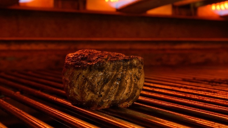 Steak in broiler