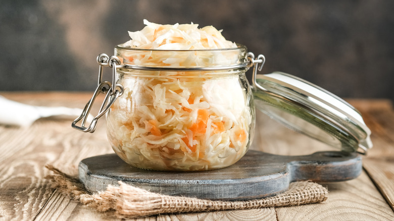 A jar of sauerkraut