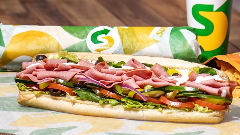 Subway sandwich on table