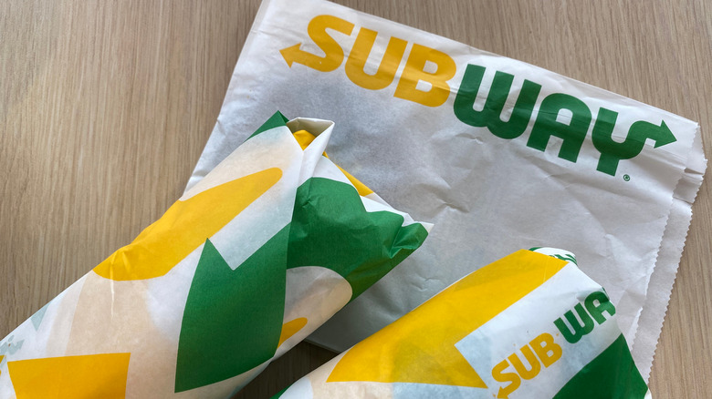 Subway sandwiches in paper wrapping