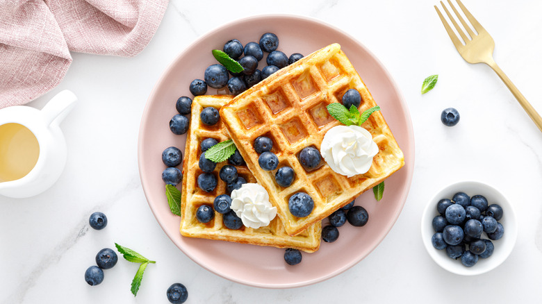 Waffles with blueberries and cream cheese