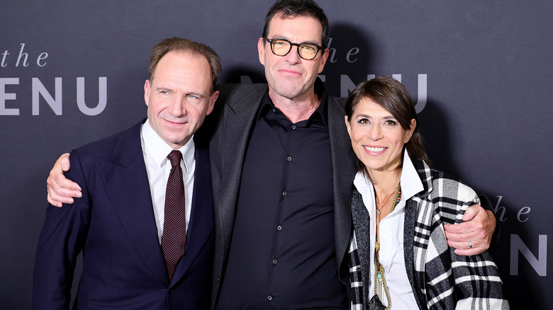 Ralph Fiennes, Mark Mylod, and Dominique Crenn smiling