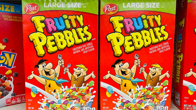 Fruity Pebbles box with Flintstones